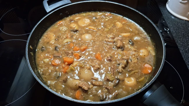 Beaters' beef stew cooked in pan