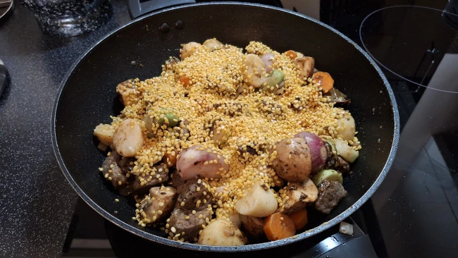 mushrooms added to beef and veg