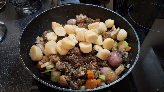 potatoes added to beef and veg