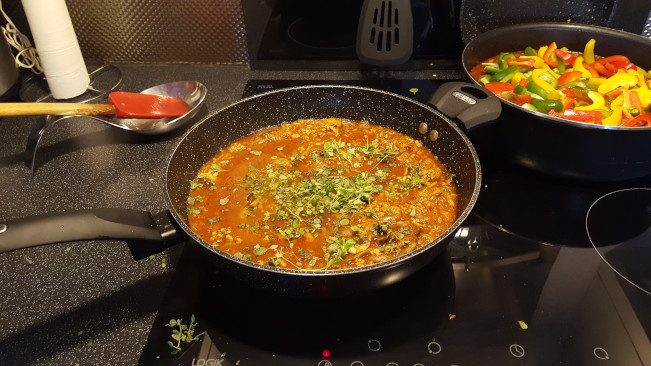 marjoram sprinkld over beef and pork pasta bake pasta sauce marjoram