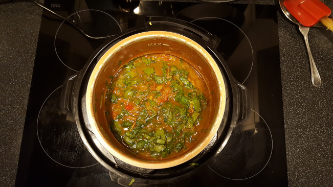 spinach added to curry