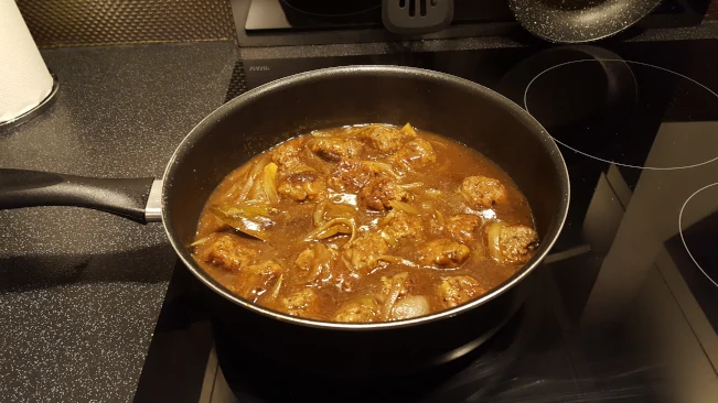 beefy meatballs & onion gravy meatballs finished