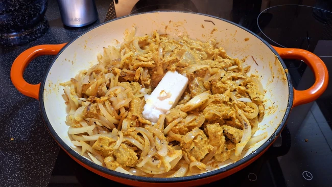 coconut added to pan