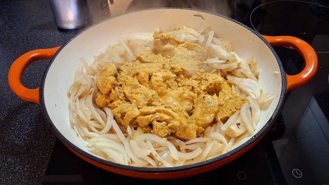 pork and onions in pan