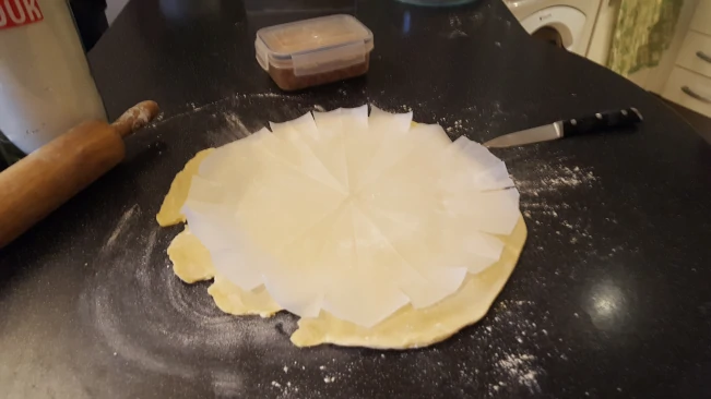 pastry base rolled out for the chicken & gammon pie pastry lid rolled