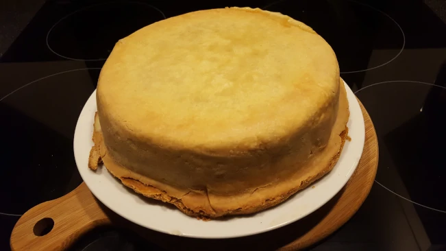 chicken & gammon pie upside down with dish removed pie upside down