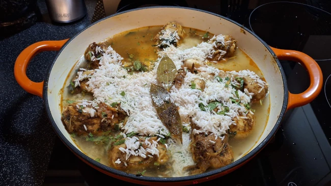 water added to dutch oven for chicken biryani water added to dutch oven