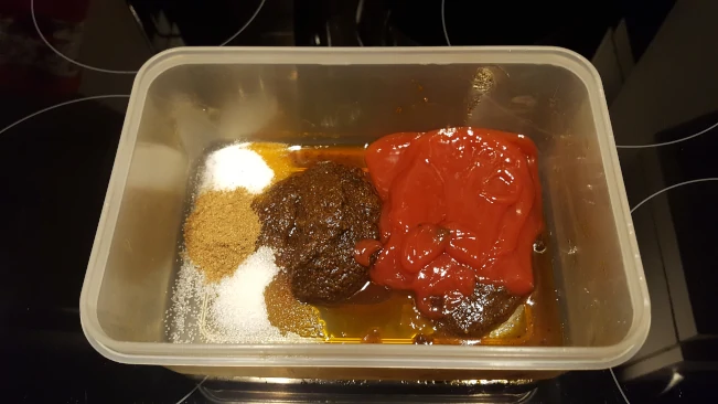 marinade ingredients in tub