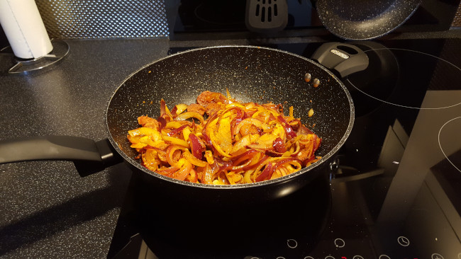 cooked onion chorizo