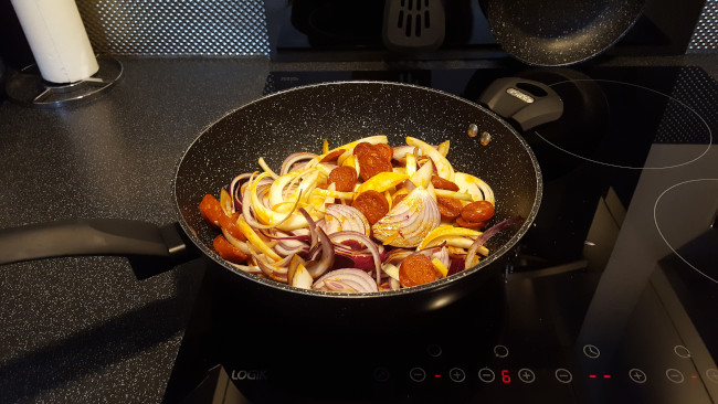 sliced onion in pan