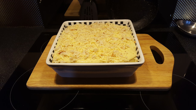 topped with breadcrums cheese