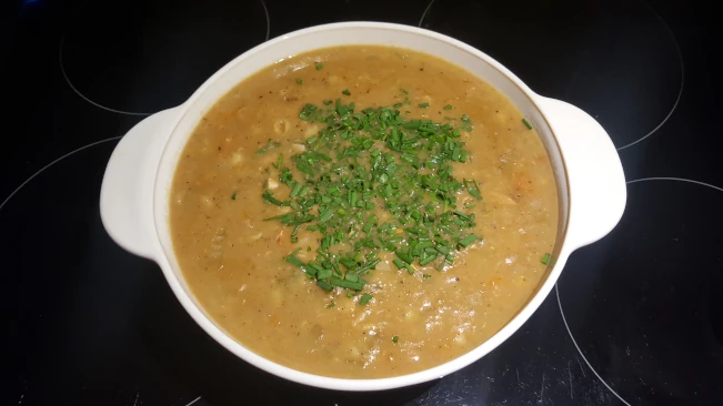 Chicken soup in large dish