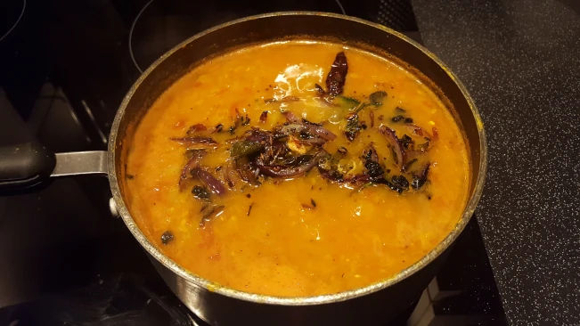 add fried spices for dhal with fried spices add fried spices
