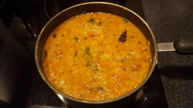 dhal with fried spices in pan dhal with fried spices in pan