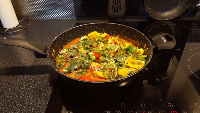 coriander added to pan