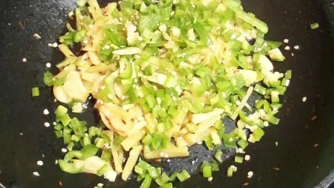 chopped chillies added to pan
