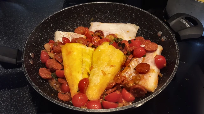 fish added to pan