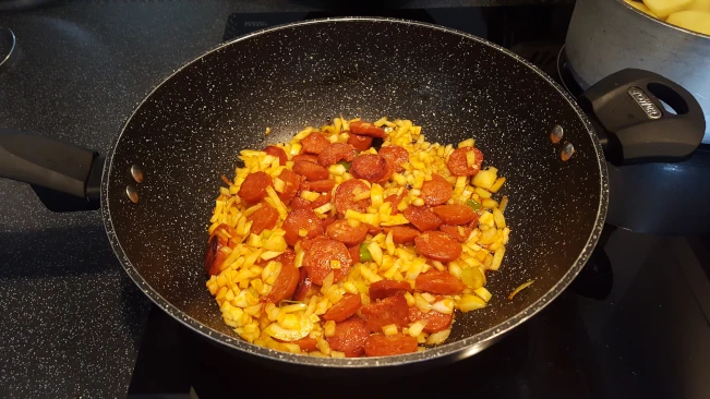 onions softened with frying chorizo