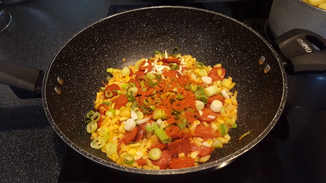 smoked paprika added to pan