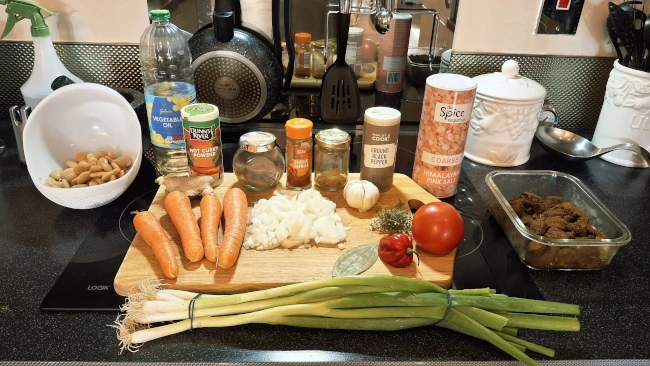 ingredients for jamaican beef & butter bean curry ingredients
