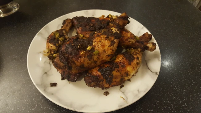 jerk chicken plated