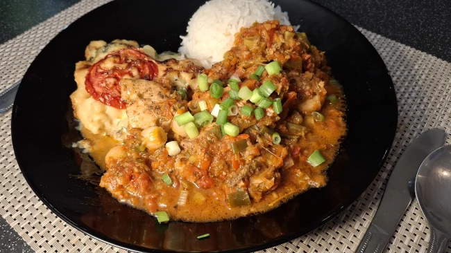 jerk-chicken-curry-blue-cheese-macaroni-pie-rice