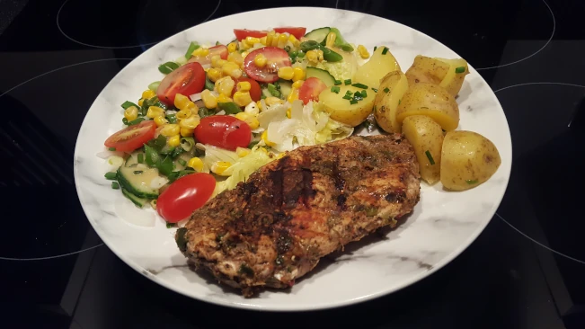 jerk chicken escalope plated