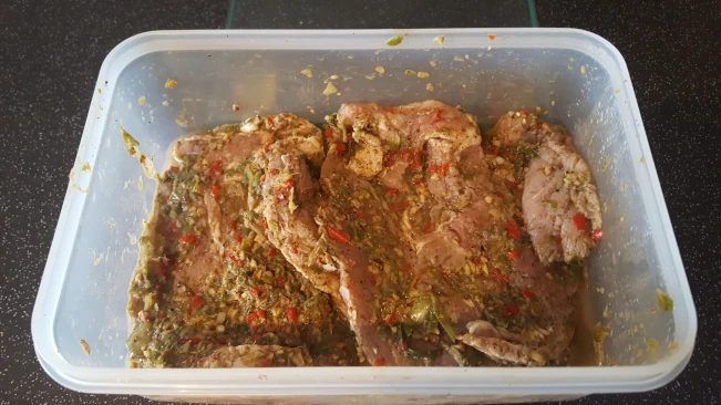 pork steaks marinating