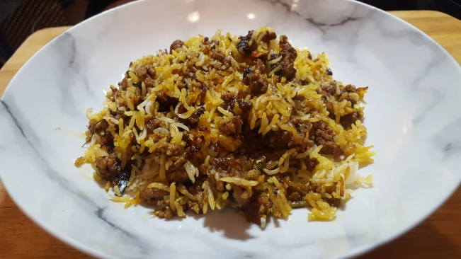 lamb pulao rice in dish