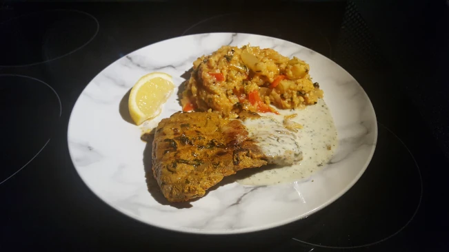lamb tikka grill steaks served tomato basmati rice & raita lamb tikka grill steaks plated