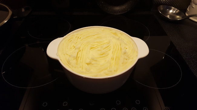 lamb mash pie ready for oven