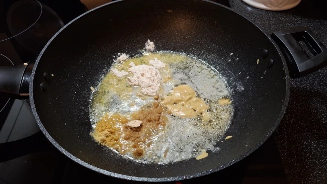 ingredients added to melted butter for luxury chicken pie with mushrooms & leeks ingredients added to melted butter