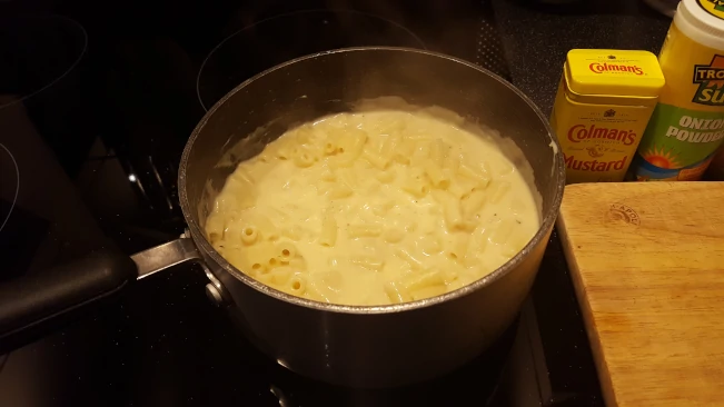 macaroni cheese in pan for macaroni pie macaroni cheese in pan