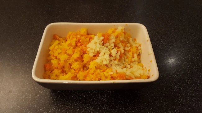 potatoes carrots swede in a dish