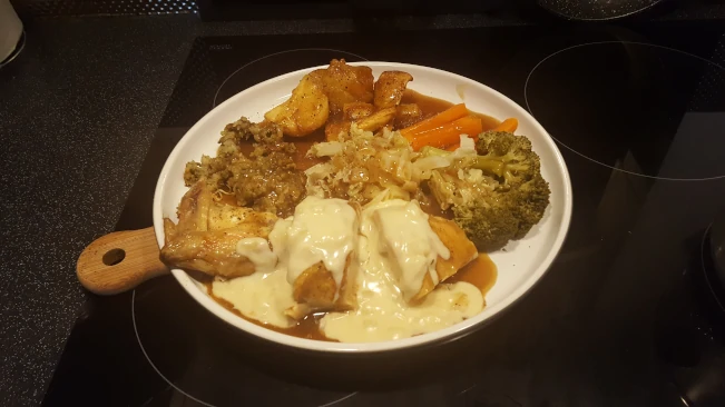 chicken dinner plated