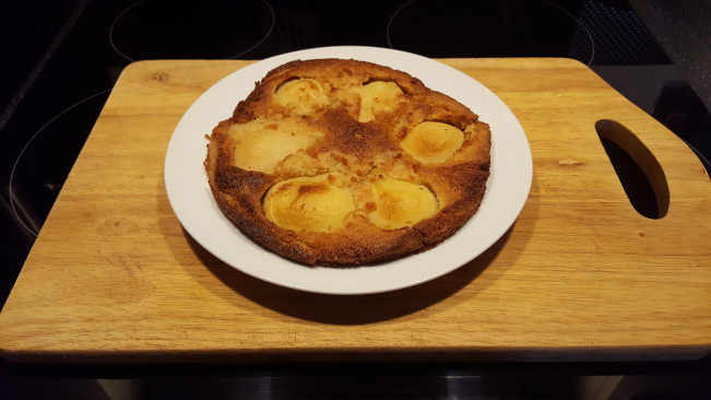 pear almond tart plated