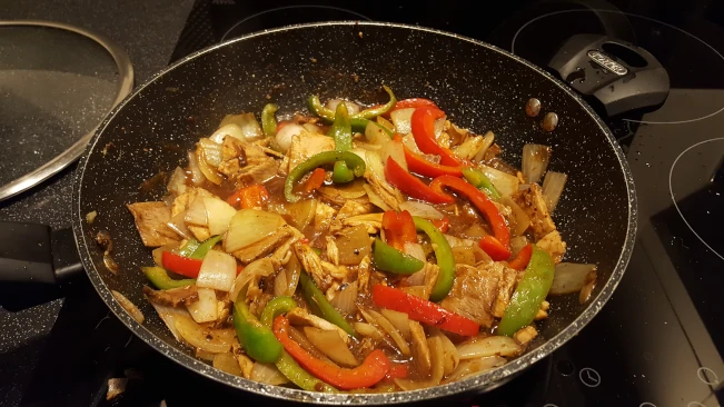 pork and peppers in blackbean sauce