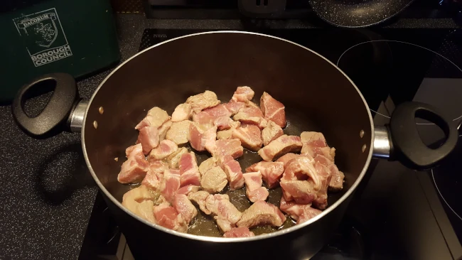 browning pork for pork chilli pork browning