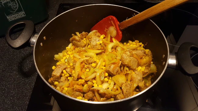 sweetcorn added for pork chilli sweetcorn added