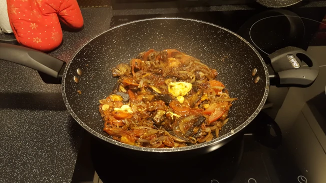 dijon mustard added to the wok dijon mustard added