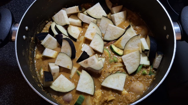 aubergine added for sambar aubergine added