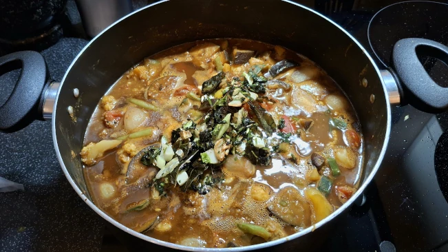 fried ingredients added to sambar fried ingredients added to sambar