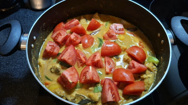 tomatoes added for sambar tomatoes added