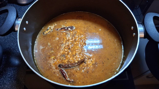water added to lentils for sambar water added