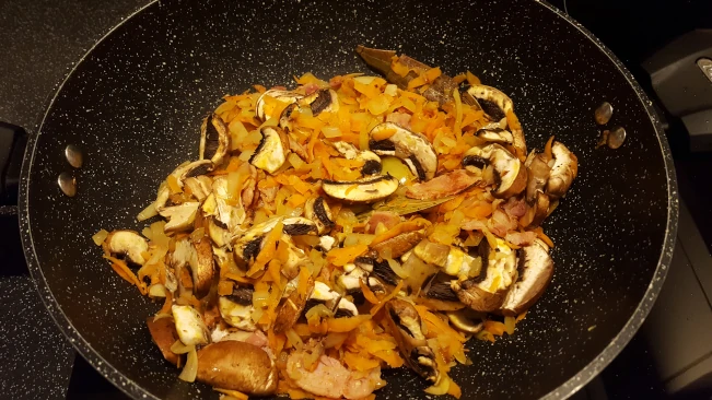 mushrooms added to pan