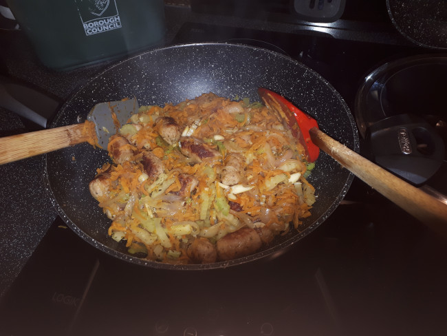 Sausage and veg In Pan