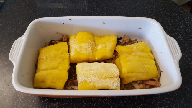 smoked haddock added to dish for smoked haddock bacon bake smoked haddock added to dish