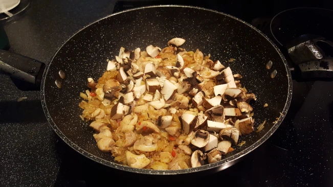mushrooms added to pan
