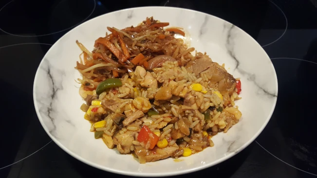 special fried rice and bean sprouts