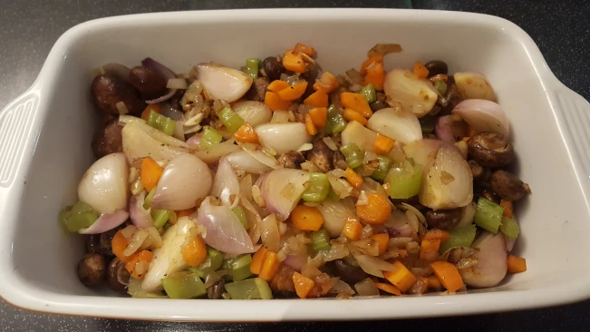softened veg in a dish